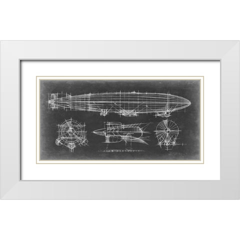 Airship Blueprint White Modern Wood Framed Art Print with Double Matting by Harper, Ethan