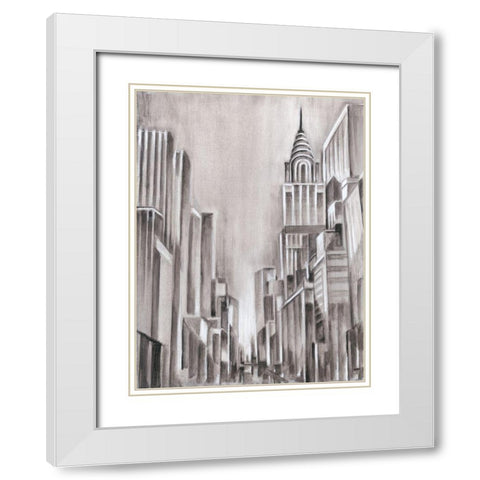 Art Deco Cityscape I White Modern Wood Framed Art Print with Double Matting by Harper, Ethan