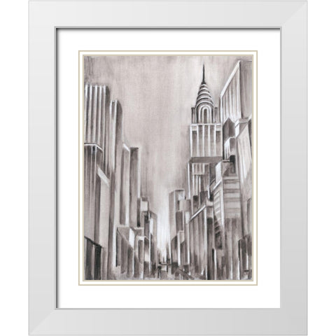 Art Deco Cityscape I White Modern Wood Framed Art Print with Double Matting by Harper, Ethan
