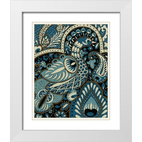 Indigo Peacock I White Modern Wood Framed Art Print with Double Matting by Zarris, Chariklia