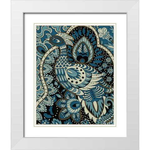 Indigo Peacock II White Modern Wood Framed Art Print with Double Matting by Zarris, Chariklia