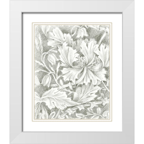 Floral Pattern Sketch I White Modern Wood Framed Art Print with Double Matting by Harper, Ethan