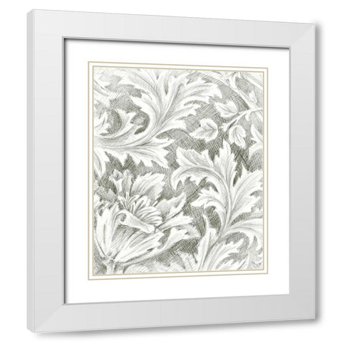 Floral Pattern Sketch II White Modern Wood Framed Art Print with Double Matting by Harper, Ethan