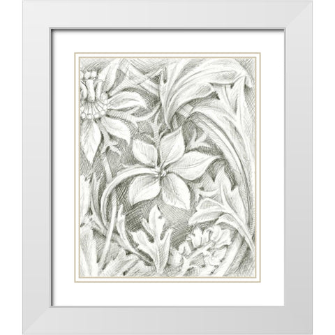 Floral Pattern Sketch III White Modern Wood Framed Art Print with Double Matting by Harper, Ethan