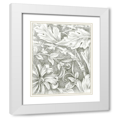 Floral Pattern Sketch IV White Modern Wood Framed Art Print with Double Matting by Harper, Ethan