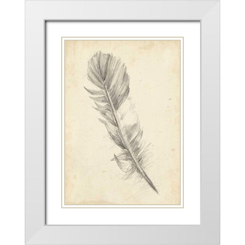 Feather Sketch I White Modern Wood Framed Art Print with Double Matting by Harper, Ethan