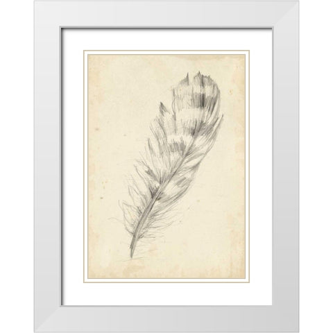 Feather Sketch II White Modern Wood Framed Art Print with Double Matting by Harper, Ethan