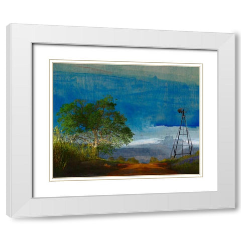 Road and Windmill White Modern Wood Framed Art Print with Double Matting by Jasper, Sisa