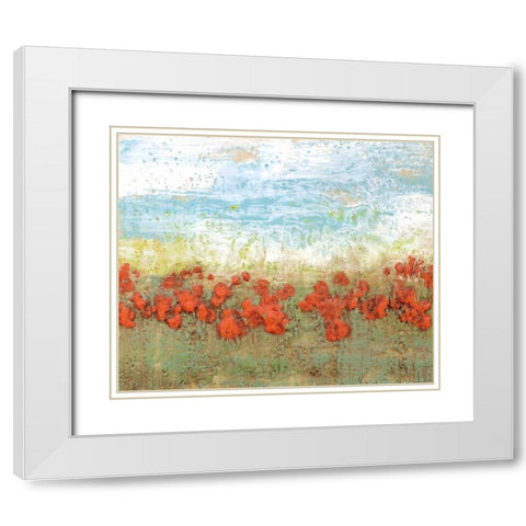 Coral Poppies I White Modern Wood Framed Art Print with Double Matting by Goldberger, Jennifer