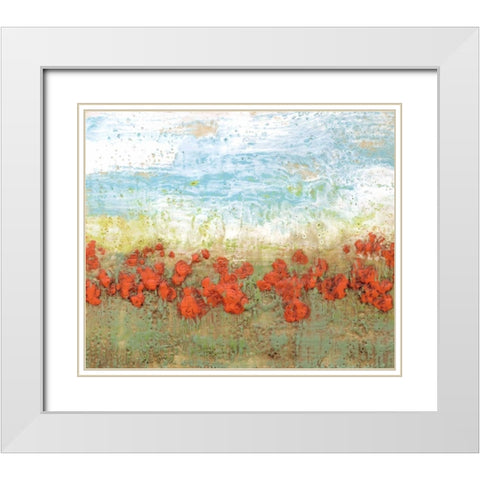 Coral Poppies I White Modern Wood Framed Art Print with Double Matting by Goldberger, Jennifer