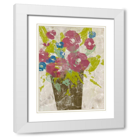 Bouquet Collage I White Modern Wood Framed Art Print with Double Matting by Goldberger, Jennifer