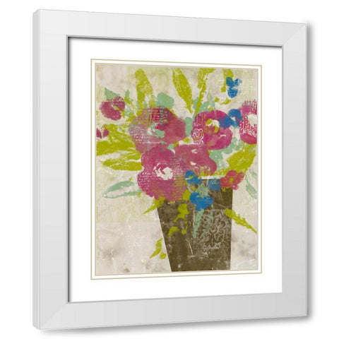 Bouquet Collage II White Modern Wood Framed Art Print with Double Matting by Goldberger, Jennifer