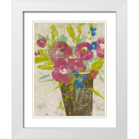 Bouquet Collage II White Modern Wood Framed Art Print with Double Matting by Goldberger, Jennifer