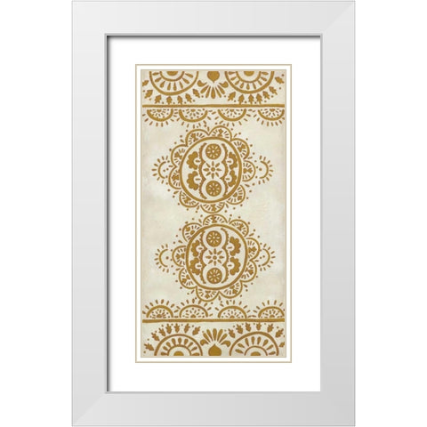 Ochre Embroidery II White Modern Wood Framed Art Print with Double Matting by Zarris, Chariklia