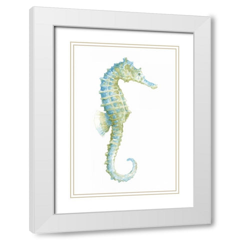 Watercolor Seahorse I White Modern Wood Framed Art Print with Double Matting by Meagher, Megan