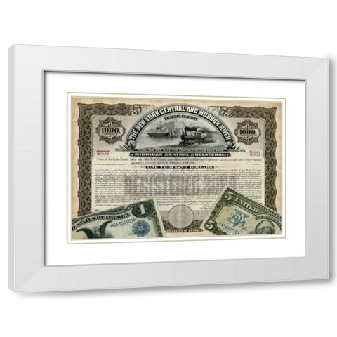 Antique Stock Certificate I White Modern Wood Framed Art Print with Double Matting by Vision Studio