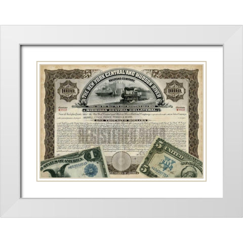 Antique Stock Certificate I White Modern Wood Framed Art Print with Double Matting by Vision Studio