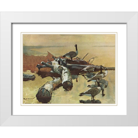 Geese on the Great Flyway White Modern Wood Framed Art Print with Double Matting by Mason, Roy M.
