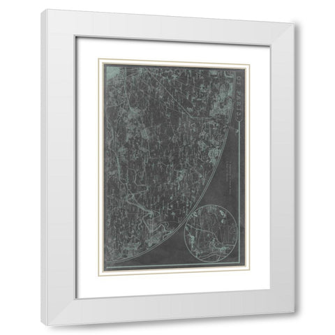 Map of Paris Grid II White Modern Wood Framed Art Print with Double Matting by Vision Studio
