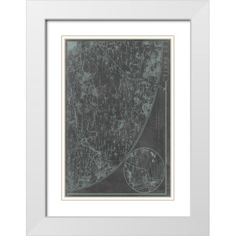 Map of Paris Grid II White Modern Wood Framed Art Print with Double Matting by Vision Studio