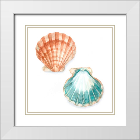 Watercolor Shells I White Modern Wood Framed Art Print with Double Matting by Meagher, Megan