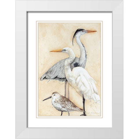 Watercolor Waterbirds I White Modern Wood Framed Art Print with Double Matting by Meagher, Megan