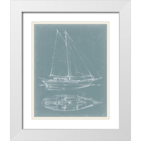 Yacht Sketches III White Modern Wood Framed Art Print with Double Matting by Harper, Ethan