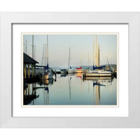 Marina Sundown I White Modern Wood Framed Art Print with Double Matting by Head, Danny