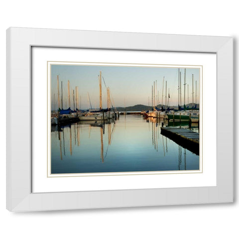 Marina Sundown II White Modern Wood Framed Art Print with Double Matting by Head, Danny