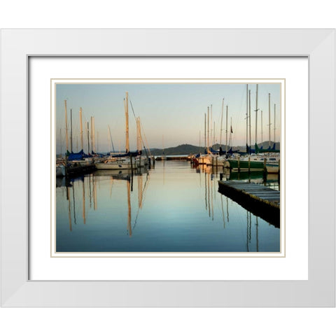 Marina Sundown II White Modern Wood Framed Art Print with Double Matting by Head, Danny