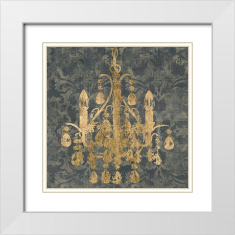 Gilt Chandelier I White Modern Wood Framed Art Print with Double Matting by Goldberger, Jennifer