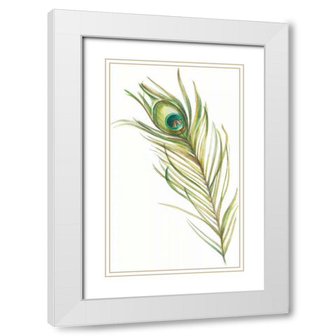 Watercolor Peacock Feather I White Modern Wood Framed Art Print with Double Matting by Harper, Ethan