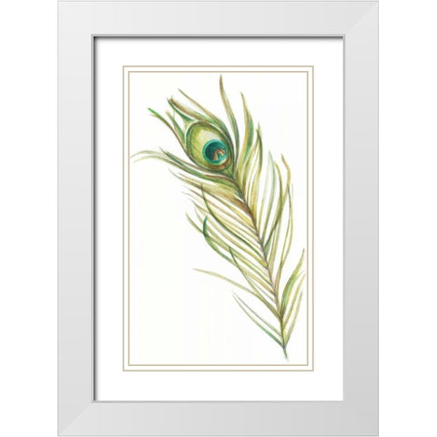 Watercolor Peacock Feather I White Modern Wood Framed Art Print with Double Matting by Harper, Ethan