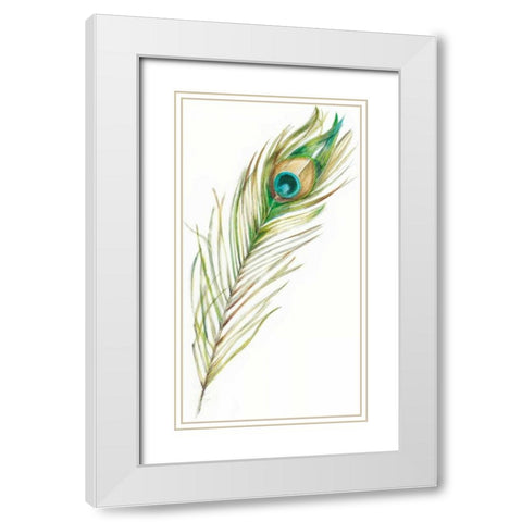 Watercolor Peacock Feather II White Modern Wood Framed Art Print with Double Matting by Harper, Ethan