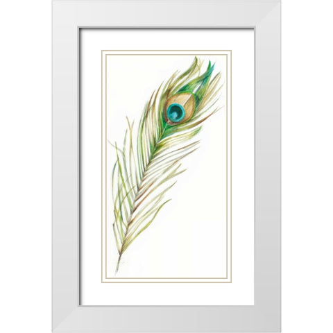 Watercolor Peacock Feather II White Modern Wood Framed Art Print with Double Matting by Harper, Ethan