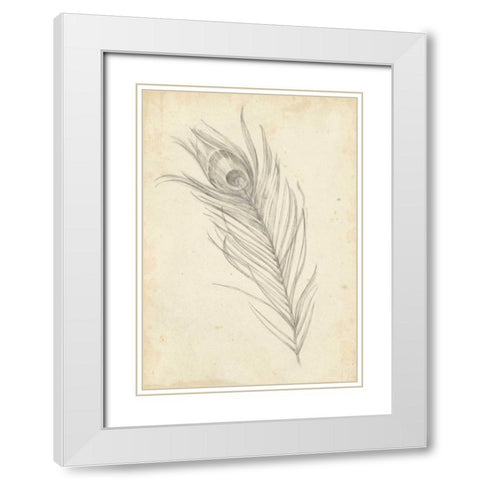 Peacock Feather Sketch I White Modern Wood Framed Art Print with Double Matting by Harper, Ethan