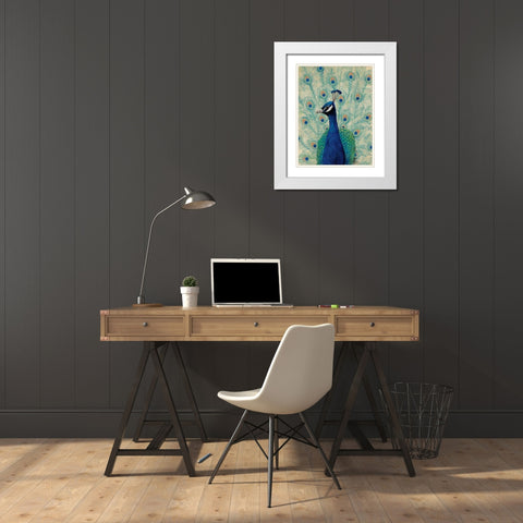 Blue Peacock II White Modern Wood Framed Art Print with Double Matting by OToole, Tim