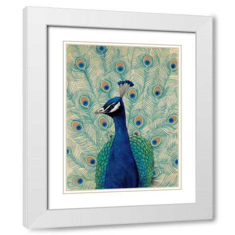 Blue Peacock II White Modern Wood Framed Art Print with Double Matting by OToole, Tim