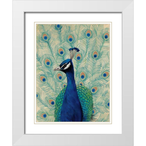 Blue Peacock II White Modern Wood Framed Art Print with Double Matting by OToole, Tim