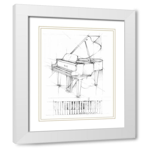 Piano Sketch White Modern Wood Framed Art Print with Double Matting by Harper, Ethan