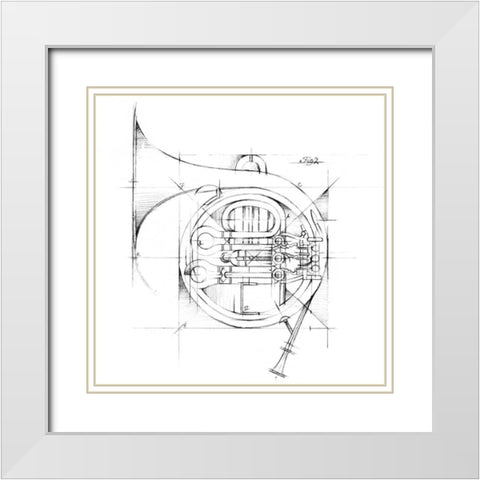 French Horn Sketch White Modern Wood Framed Art Print with Double Matting by Harper, Ethan