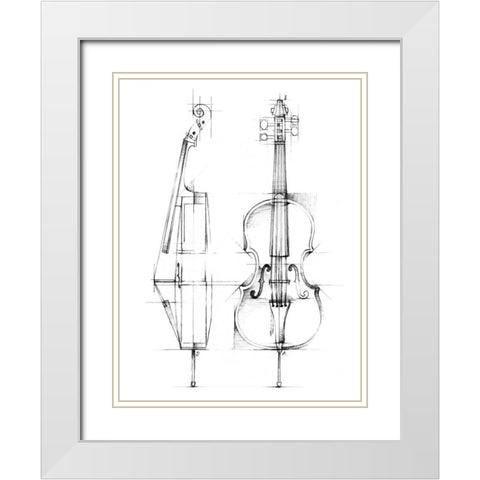 Cello Sketch White Modern Wood Framed Art Print with Double Matting by Harper, Ethan