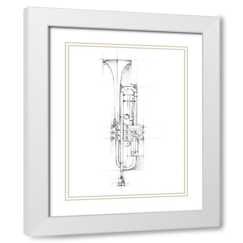 Trumpet Sketch White Modern Wood Framed Art Print with Double Matting by Harper, Ethan