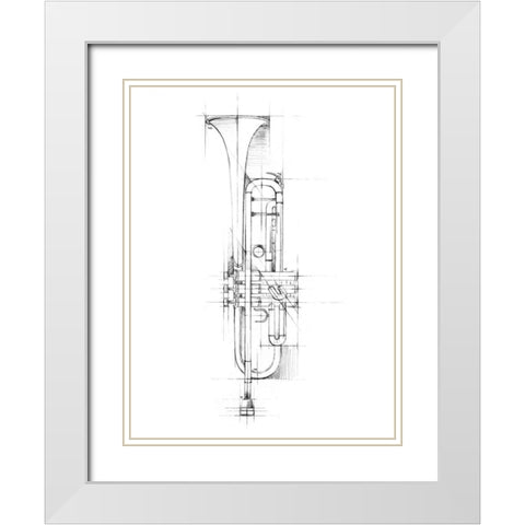 Trumpet Sketch White Modern Wood Framed Art Print with Double Matting by Harper, Ethan