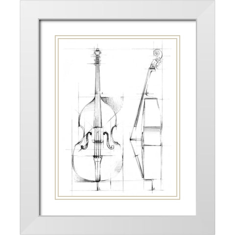 Bass Sketch White Modern Wood Framed Art Print with Double Matting by Harper, Ethan