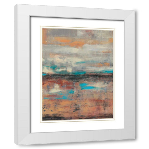 Teal Sunset I White Modern Wood Framed Art Print with Double Matting by Goldberger, Jennifer