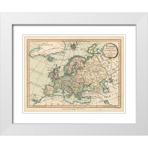 Historic Map of Europe White Modern Wood Framed Art Print with Double Matting by Laurie and White