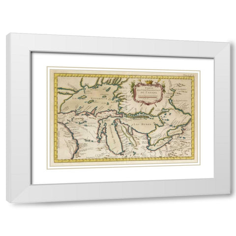 Map of the Great Lakes White Modern Wood Framed Art Print with Double Matting by Unknown
