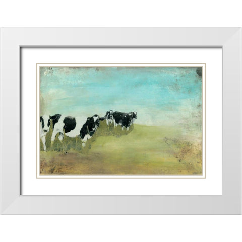 Country Drive Cows II White Modern Wood Framed Art Print with Double Matting by McCavitt, Naomi