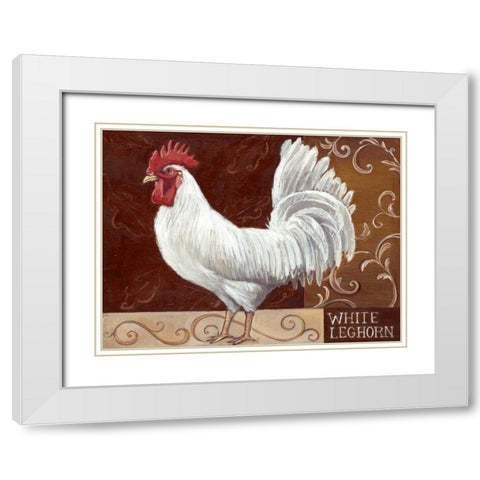 Rustic Roosters IV White Modern Wood Framed Art Print with Double Matting by Kasun, Theresa
